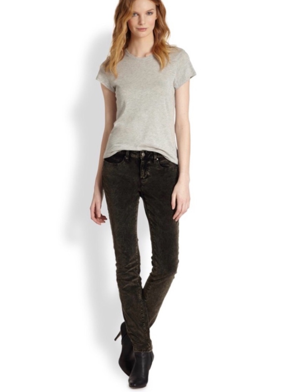 Eileen Fisher Black Velvet Skinny Jeans Acid Wash Cotton Casual Stretch Size 14 - Picture 1 of 5